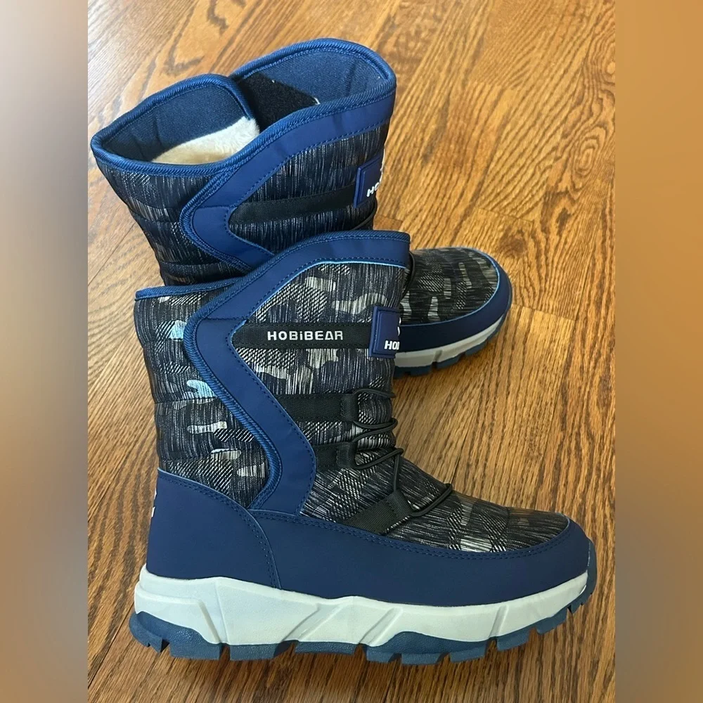 Hobibear Blue Camouflage Snow Boots Faux Fur Lined Winter Cold Weather Size 5